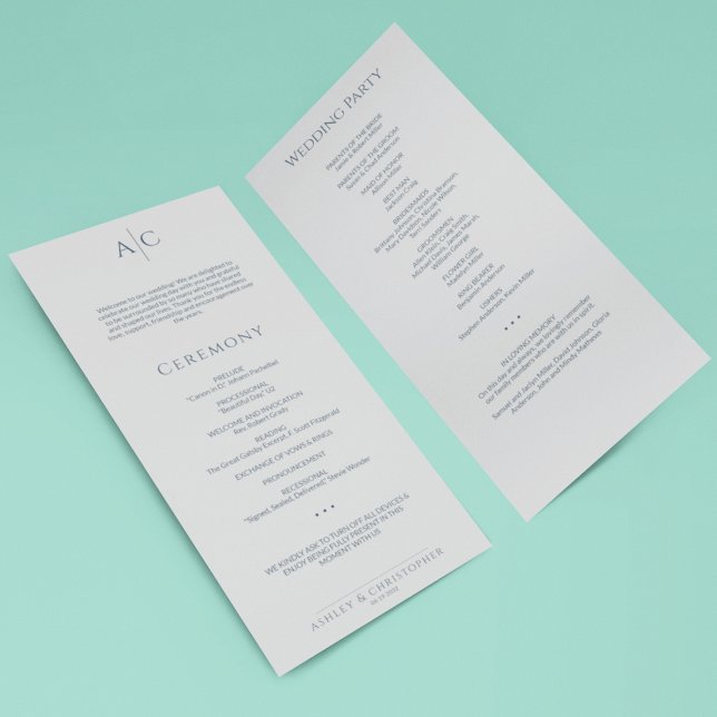 Simple Navy & Steel Grey Monogram Wedding Ceremony Programme (Creator Uploaded)