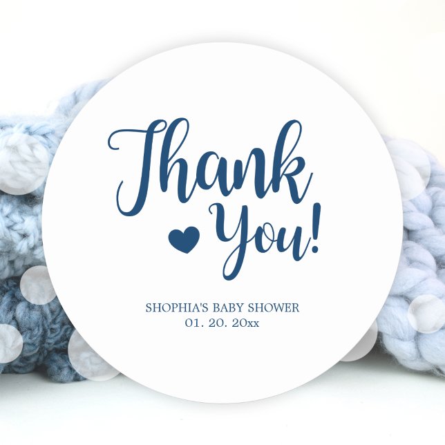 Simple Navy Thank You Baby Shower Classic Round Sticker (Simple Navy Thank You Baby Shower Classic Round Sticker)