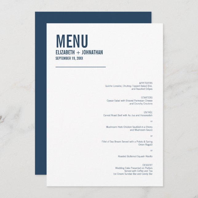Simple Navy Typography Wedding Menu (Front/Back)