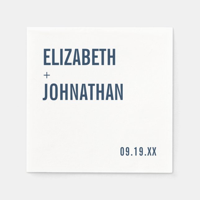 Simple Navy Typography Wedding Napkin (Front)