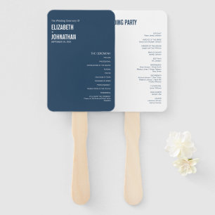 Simple Navy Typography Wedding Program Hand Fan