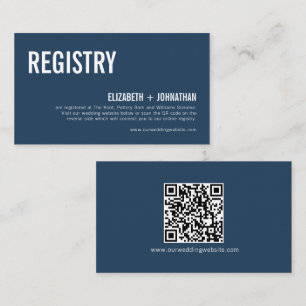 Simple Navy Typography Wedding Registry QR Code Enclosure Card