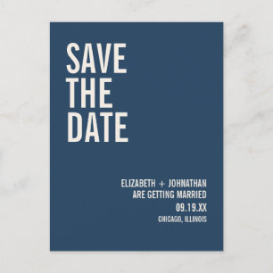 Simple Navy Typography Wedding Save The Date Postcard