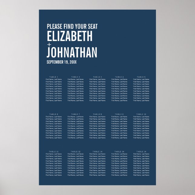 Simple Navy Typography Wedding Seating Chart (Front)