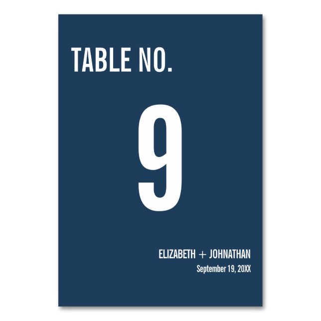 Simple Navy Typography Wedding Table Number (Front)