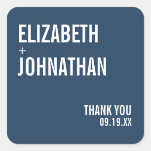 Simple Navy Typography Wedding Thank You Square Sticker