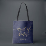 Simple Navy Watercolor & Gold Foil Maid of Honour Tote Bag<br><div class="desc">Simple Navy Watercolor & Gold customisable Background colour for any wedding colour palette just click the customise further link to Change the background colour! with fun faux gold foil wedding typography and modern script fonts. Simple and elegant Wedding Maid of HonorTote Bags ~ Check my shop to see the entire...</div>