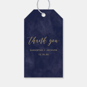 Simple Navy Watercolor & Gold Wedding Thank You Gift Tags