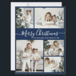 Simple Navy White 5 Photo Collage Christmas Holiday Card<br><div class="desc">Simple, Elegant Calligraphy Navy and White 5 Photo Collage Merry Christmas Script Holiday Card. This festive, minimalist, whimsical five (5) photo holiday greeting card template features a pretty grid photo collage and says „Merry Christmas”! The „Merry Christmas” greeting text is written in a beautiful hand lettered swirly swash-tail font type...</div>