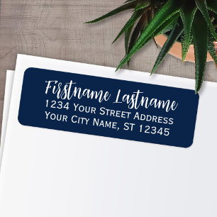 Simple Navy White Elegant Script - Return Address