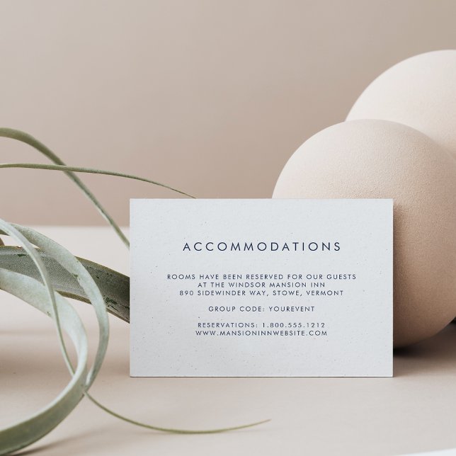 Simple Navy & White Hotel Accommodation Enclosure Card (Creator Uploaded)