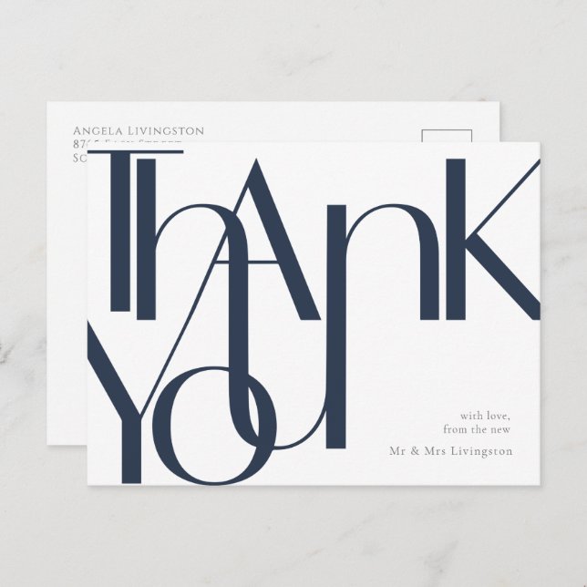 Simple Navy White Pre-Addressed Thank You Postcard (Front/Back)