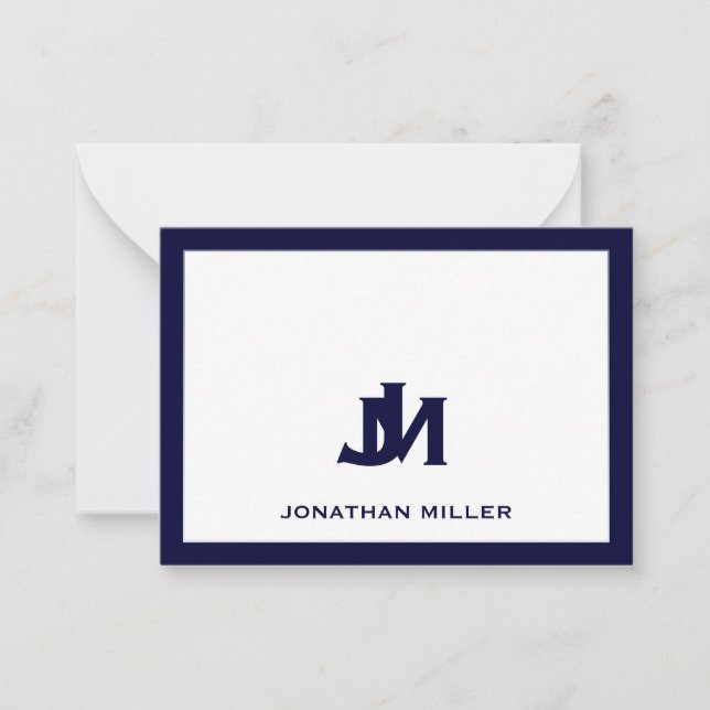 Simple Navy White Typographic Name Card (Front)