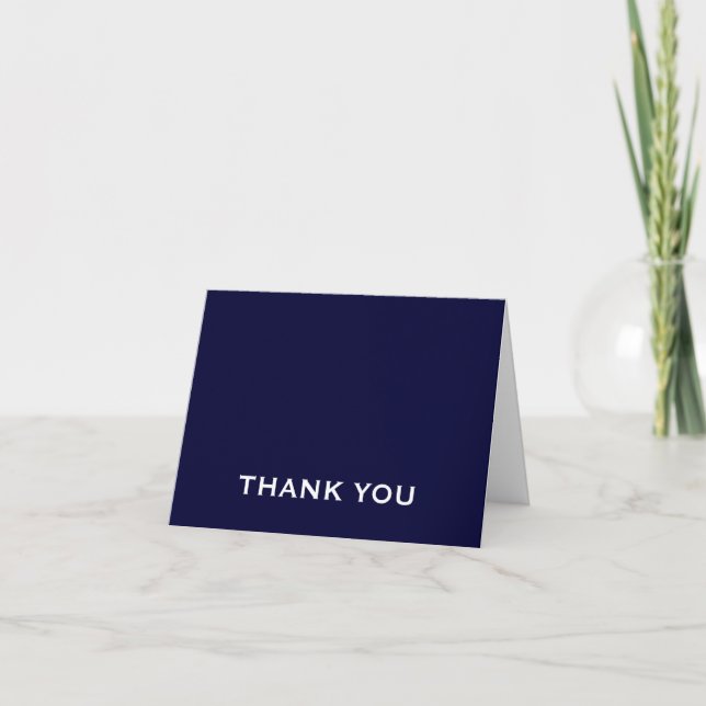 Simple Navy White Typographic Thank You Note Card (Front)