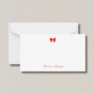Simple Neon Red Chic Bow Handwritten Name  Card