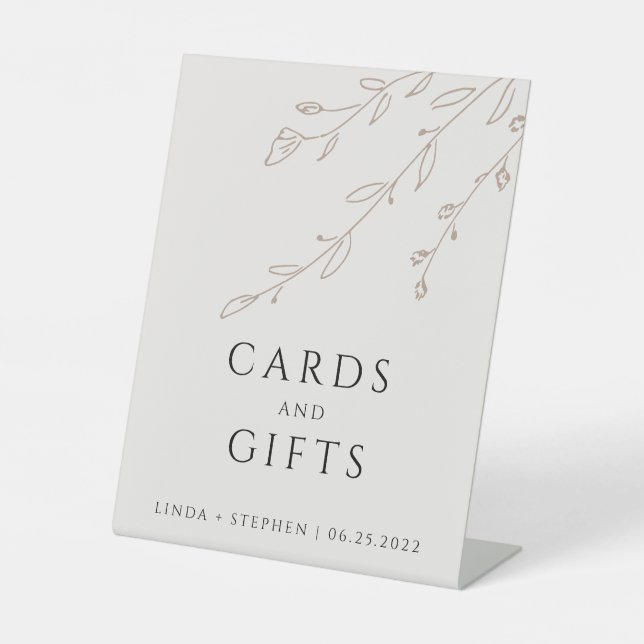 Simple Neutral Beige Botanical Cards and Gifts Pedestal Sign (Front)