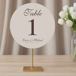 Simple Neutral Brown Wedding Table Number