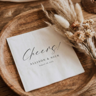 Simple Neutral Customised Cheers Wedding Napkins