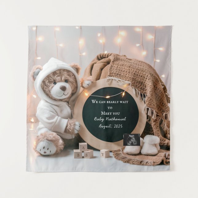 Simple neutral digital pregnancy announcement  tapestry (Front)