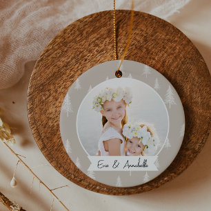 Simple Neutral Double Sided Personalised Photo Ceramic Tree Decoration
