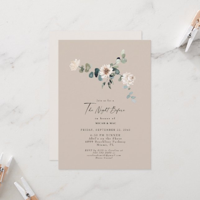 Simple Neutral Eucalyptus The Night Before Wedding Invitation (Front/Back In Situ)