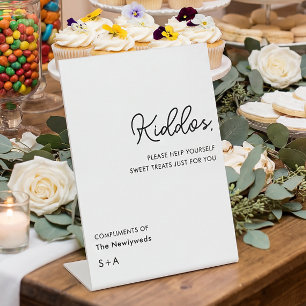 Simple Neutral Kiddos Wedding Treats Table Pedestal Sign