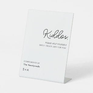 Simple Neutral Kiddos Wedding Treats Table Pedestal Sign
