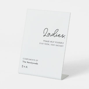 Simple Neutral Ladies Wedding Bathroom Basket Pedestal Sign