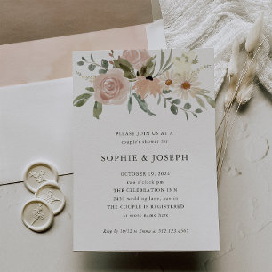 Simple Neutral Watercolor Flowers Couples Shower Invitation
