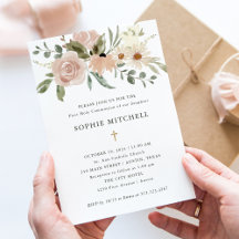 Simple Neutral Watercolor Flowers First Communion