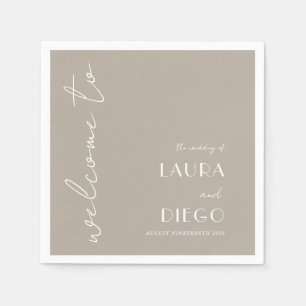 Simple Neutral Wedding Welcome Sign Napkin