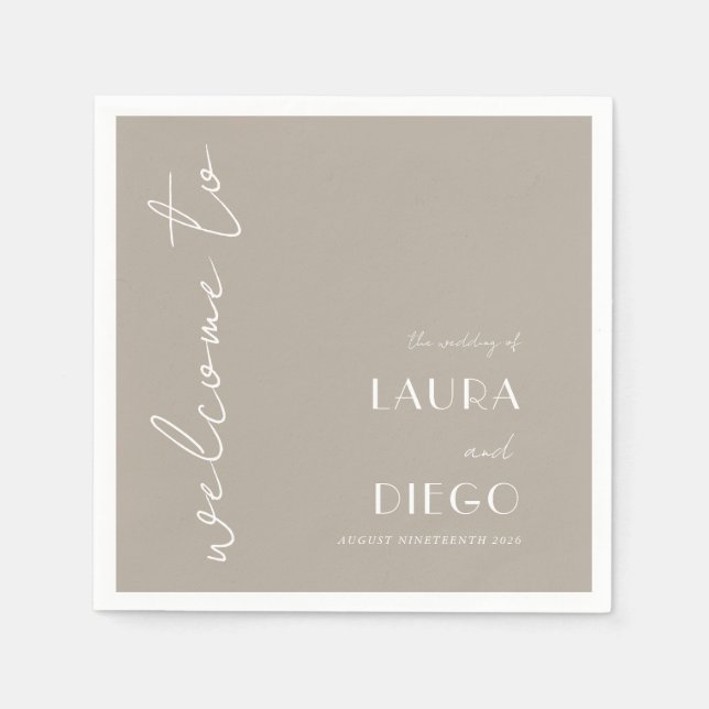 Simple Neutral Wedding Welcome Sign Napkin (Front)