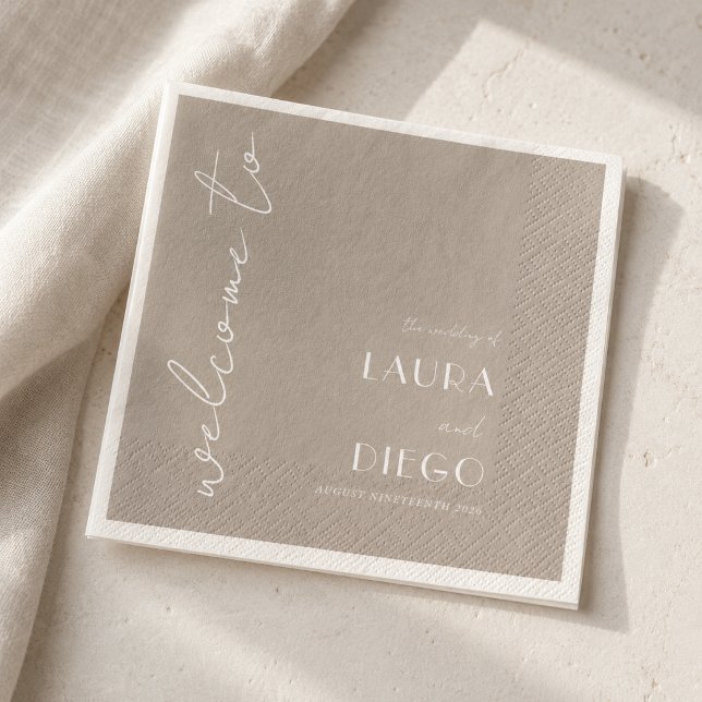Simple Neutral Wedding Welcome Sign Napkin (Creator Uploaded)