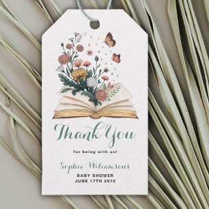 Simple New Chapter Storybook Flowers Baby Shower  Gift Tags