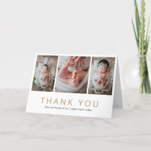 Simple Newborn Photo Collage Gold Baby Shower Thank You Card
