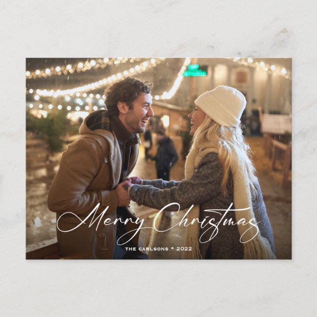 Simple Newlywed Photo Christmas Holiday Postcard (Front)