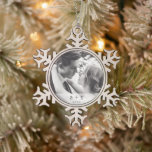 Simple Newlywed Photo Elegant Christmas Snowflake Pewter Christmas Ornament<br><div class="desc">Did you get married this year? Add a memory to your Christmas tree with this wedding keepsake ornament with your initials and year of your wedding over your photo . This Christmas ornament also makes a special wedding favour for your guests or a gift for a newlywed couple for their...</div>