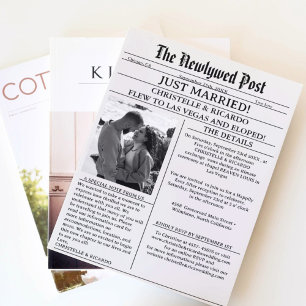 Simple newspaper elopement just married announceme invitation