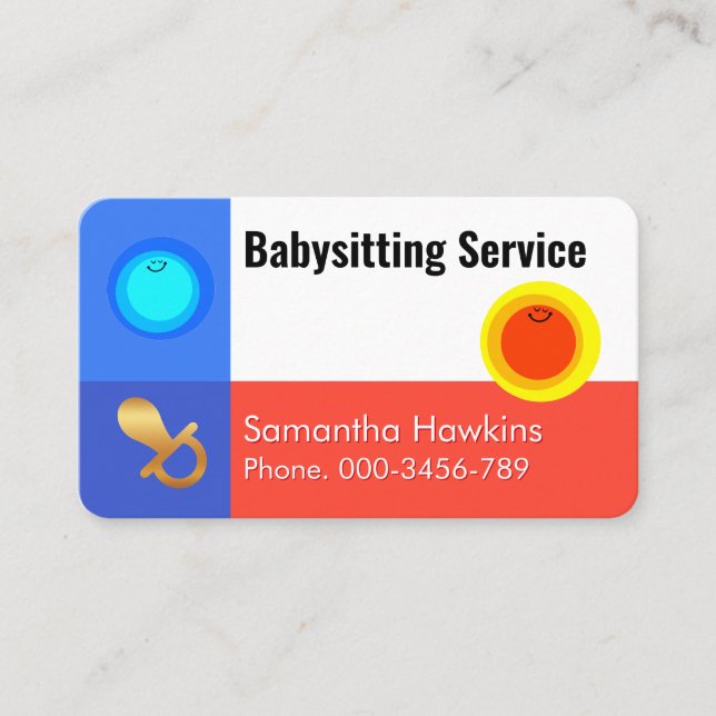 Simple Night and Day Babysitting Service Business Card (Front)