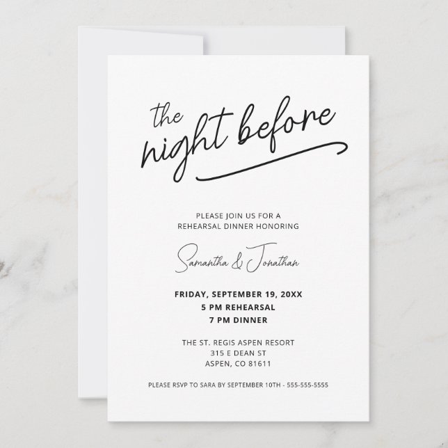 Simple Night Before Wedding Rehearsal Dinner Invitation (Front)
