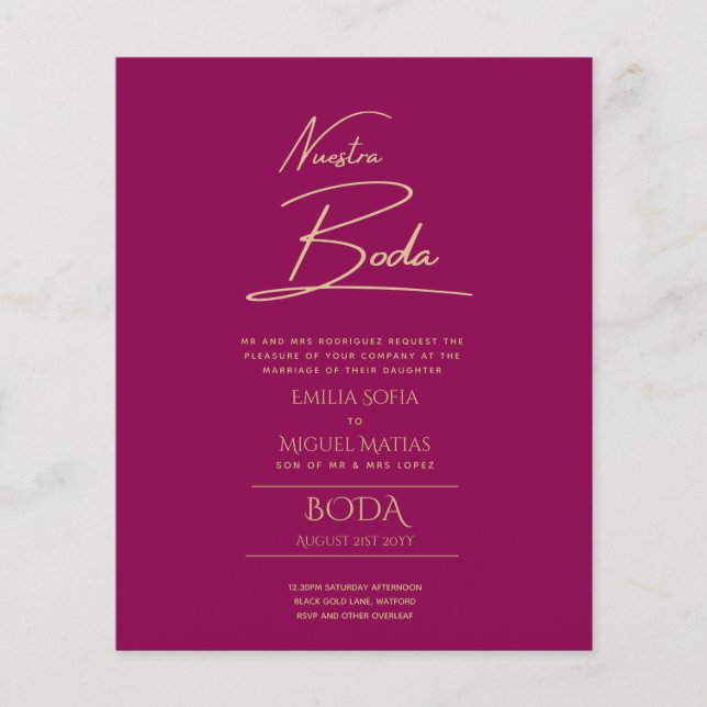 Simple Nuestra BODA Spanish Wedding Text Only Inv (Front)