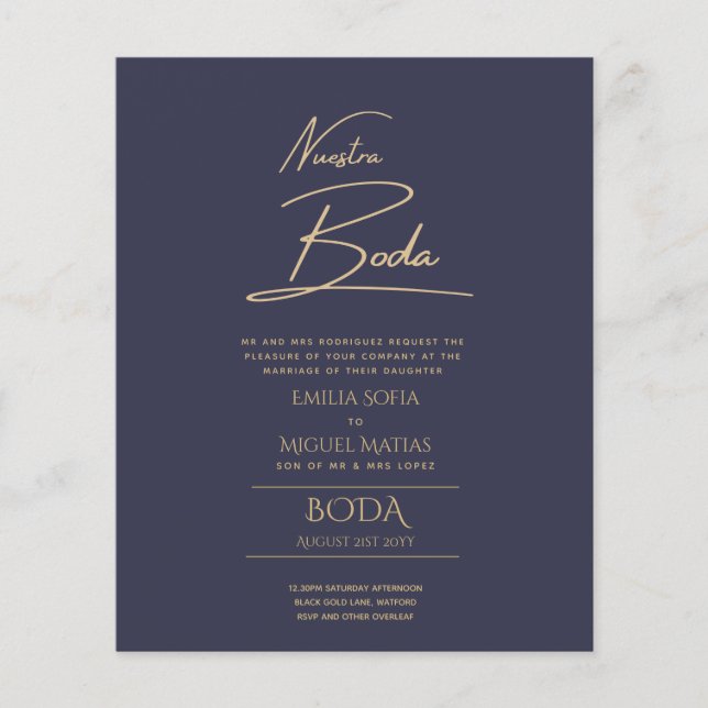 Simple Nuestra BODA Spanish Wedding Text Only Inv (Front)