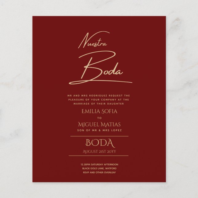 Simple Nuestra BODA Spanish Wedding Text Only Inv (Front)