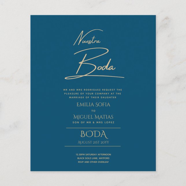 Simple Nuestra BODA Spanish Wedding Text Only Inv (Front)