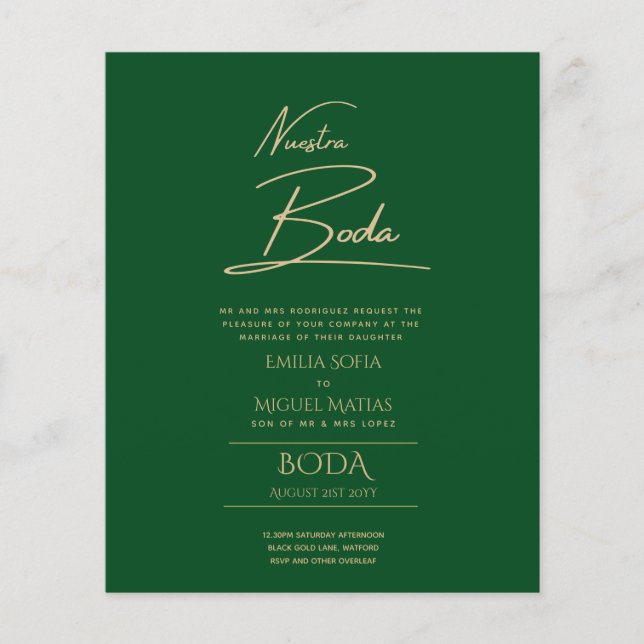 Simple Nuestra BODA Spanish Wedding Text Only Inv (Front)