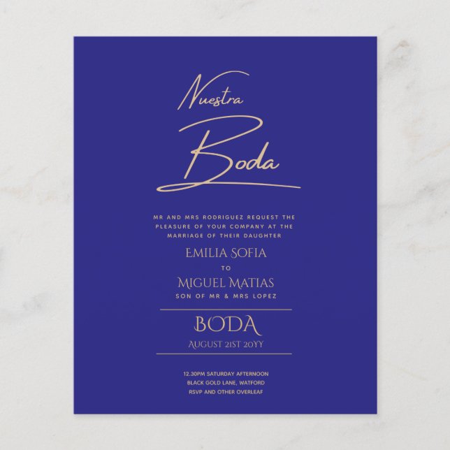 Simple Nuestra BODA Spanish Wedding Text Only Inv (Front)