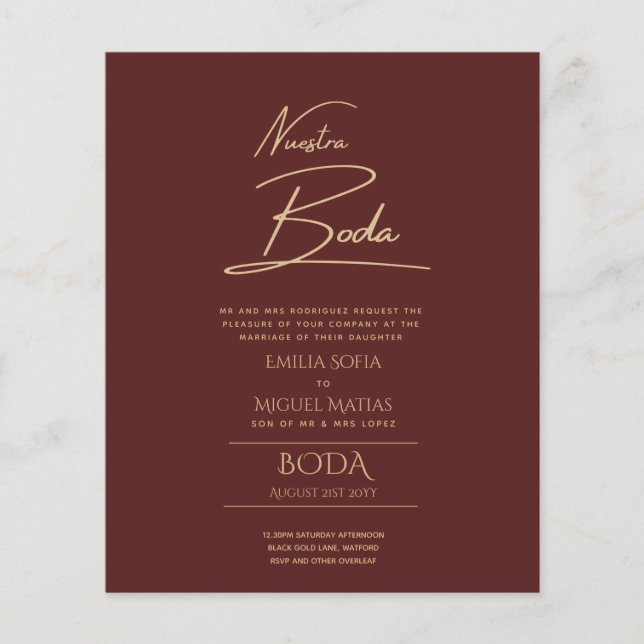 Simple Nuestra BODA Spanish Wedding Text Only Inv Flyer (Front)