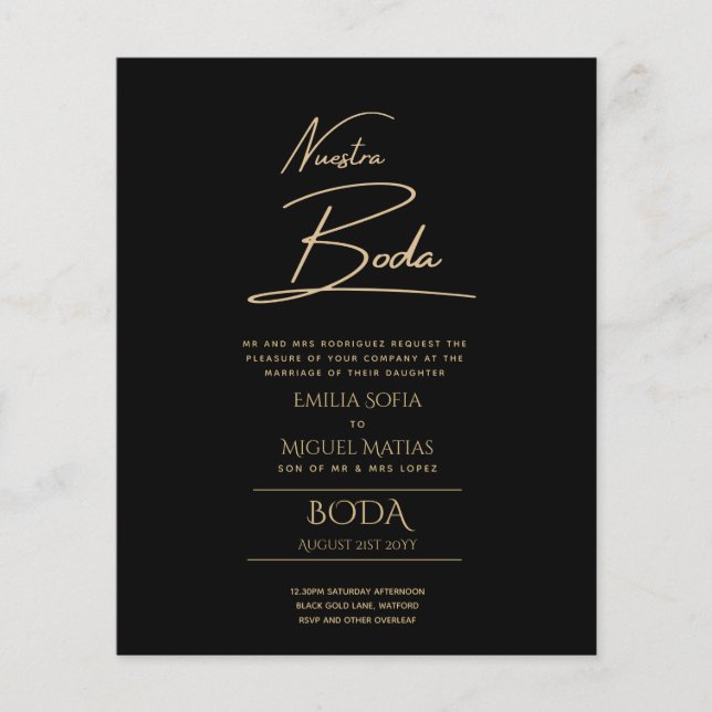 Simple Nuestra BODA Spanish Wedding Text Only Inv Flyer (Front)