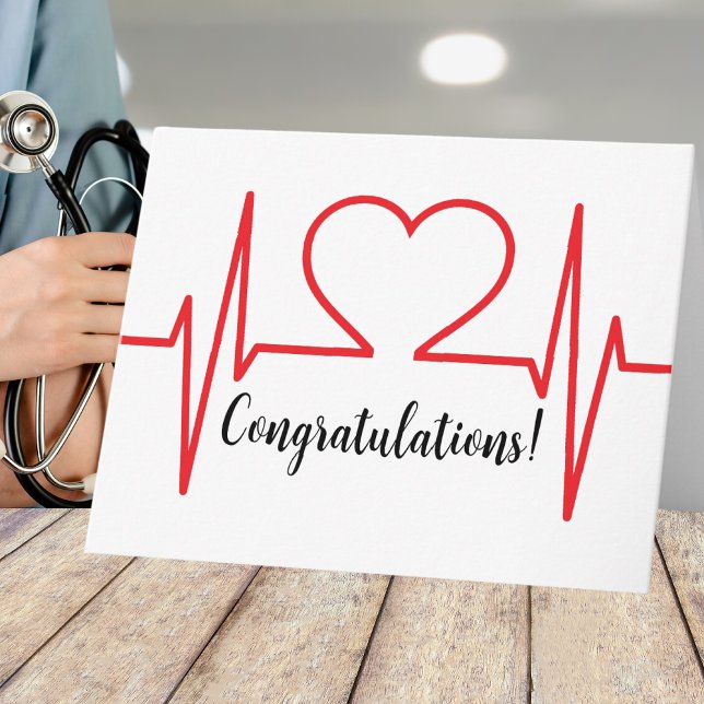Simple Nursing Medical School Gradutation Card (Red Heart Beat EKG Line Card)