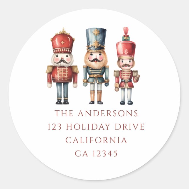 Simple Nutcracker Christmas Holiday return address Classic Round Sticker (Front)